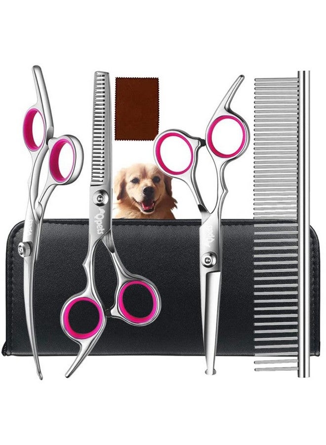 Qpets® Stainless Steel Professional Dog Grooming Shears Set - Thinning, Straight, Curved Shears and Comb for Long Short Hair for Dog Cat(4 pcs) - Image 1