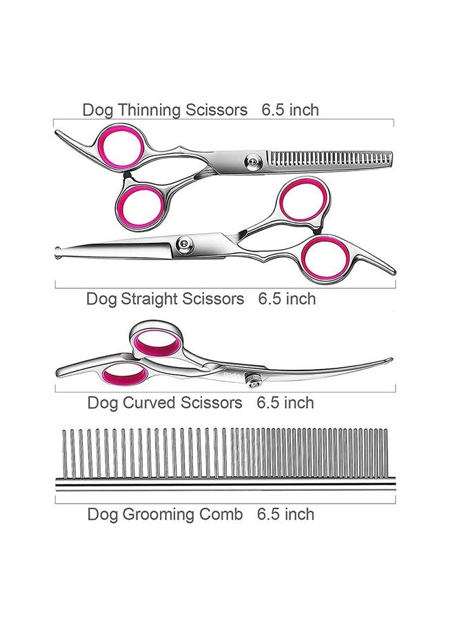 Qpets® Stainless Steel Professional Dog Grooming Shears Set - Thinning, Straight, Curved Shears and Comb for Long Short Hair for Dog Cat(4 pcs) - Image 2