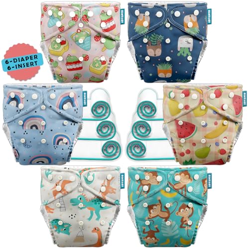Advanso Leakage Proof cloth diapers for babies, high absorbent 6 reusable diaper 6 insert pad combo pack washable cloth diaper free size 5-18kg adjustable pocket cover 47 - Image 1