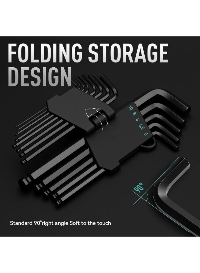 Bukela 13 Pieces Hex Key Allen Wrench, Set Metric Size with Ball End, 1.27-10 MM, Long Arm Ball Design, Chrome Vanadium Steel - Image 3