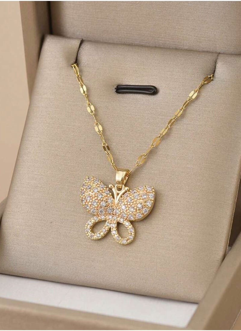 sixtyfour Elegant Stainless Steel Gold Plated Necklace For Women  - Image 1