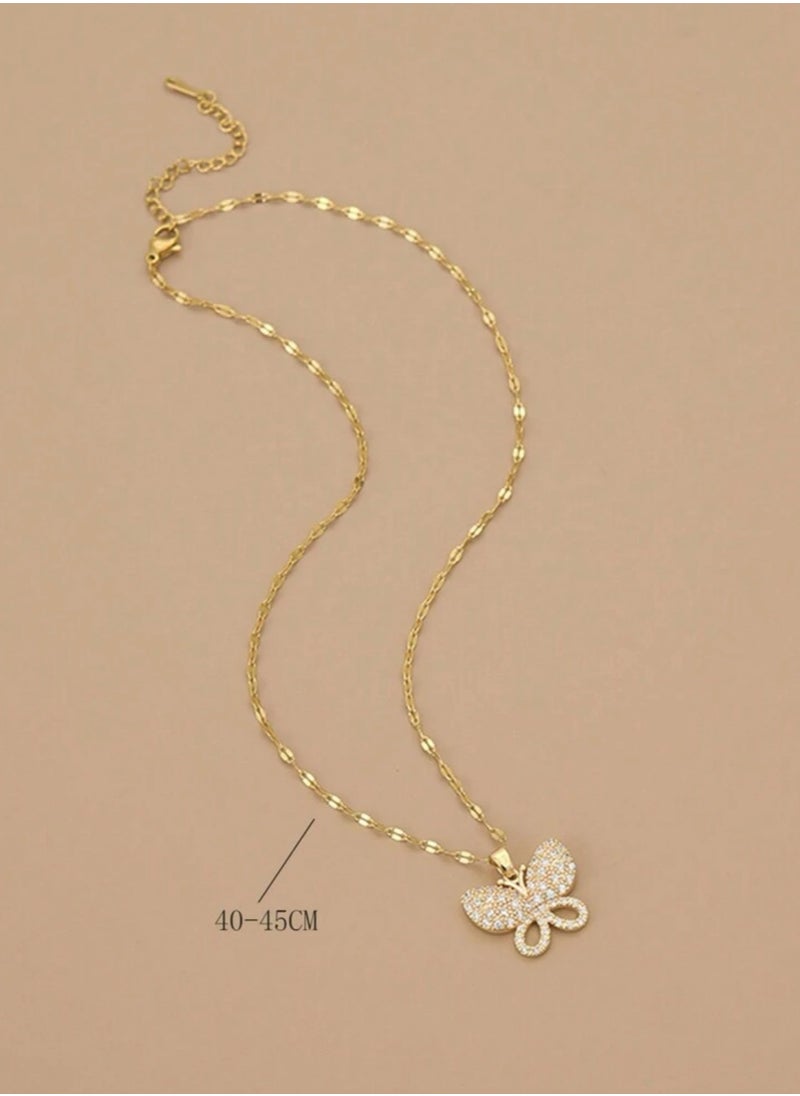 sixtyfour Elegant Stainless Steel Gold Plated Necklace For Women  - Image 3