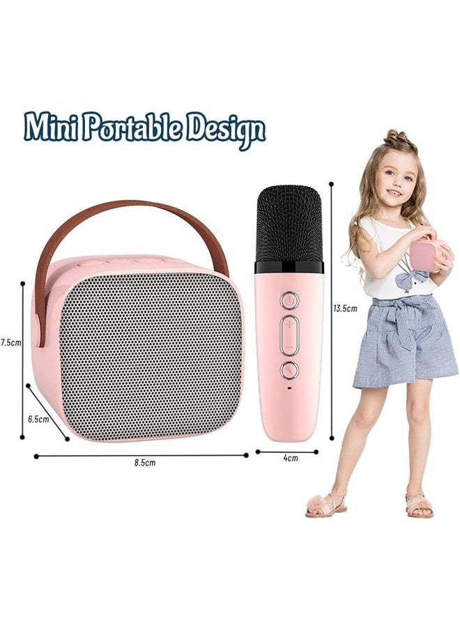 Kids Karaoke Machine Portable Bluetooth Speaker with Wireless Microphone Music Player for 4 5 6 7 8 9 10 Year Old Pink