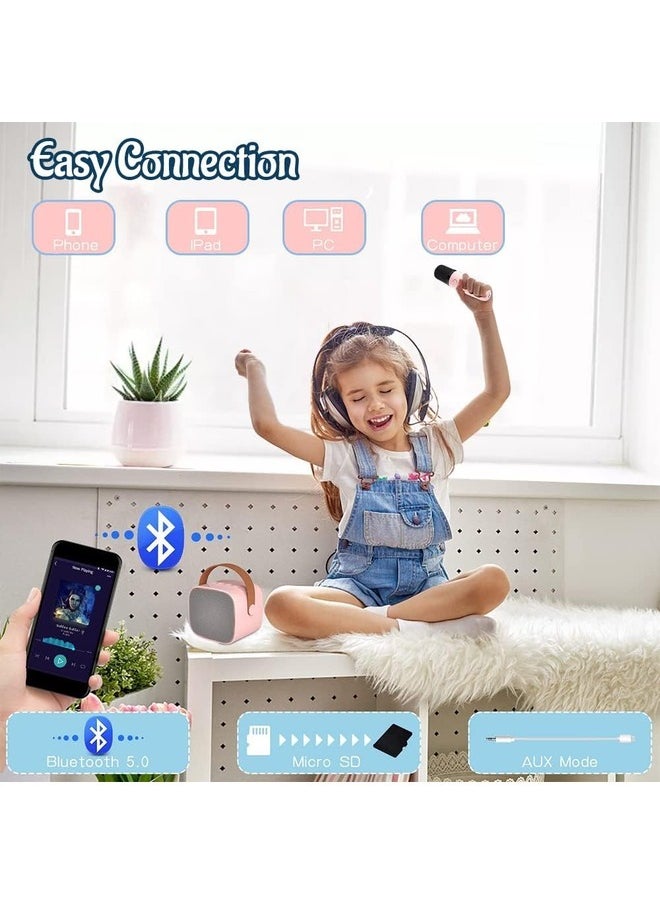 Kids Karaoke Machine Portable Bluetooth Speaker with Wireless Microphone Music Player for 4 5 6 7 8 9 10 Year Old Pink