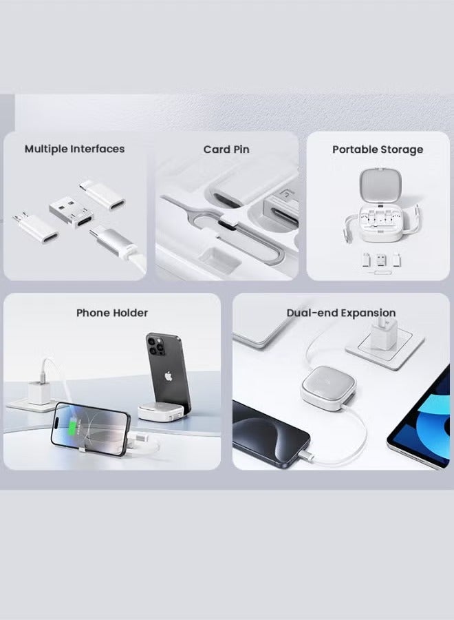 أوسامس حافظة محول كابل بيانات سفر USB 60 وات، صندوق منظم لتخزين خط الشحن السريع، محول Lightning Type C لأجهزة iOS من نوع Micro USB، مجموعة دبوس إخراج البطاقة وحامل الهاتف - Image 5