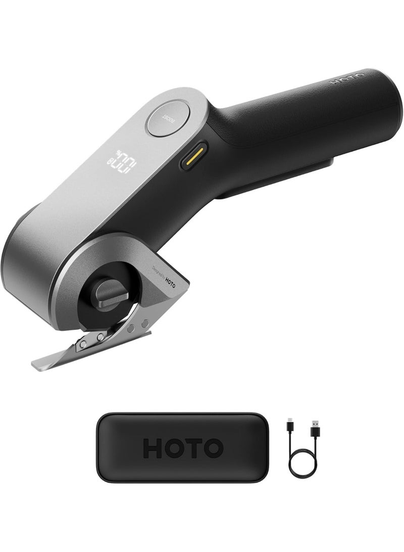 هوتو مقص كهربائي لاسلكي HOTO EdgeFlow، قاطع قماش دوار قابل لإعادة الشحن مع شاشة عرض رقمية، شفرة مطلية بالتيتانيوم ذاتية الشحذ، شحن USB-C، رمادي/أسود - Image 1