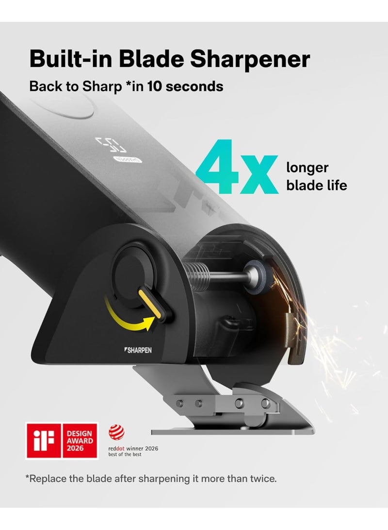 هوتو مقص كهربائي لاسلكي HOTO EdgeFlow، قاطع قماش دوار قابل لإعادة الشحن مع شاشة عرض رقمية، شفرة مطلية بالتيتانيوم ذاتية الشحذ، شحن USB-C، رمادي/أسود - Image 2