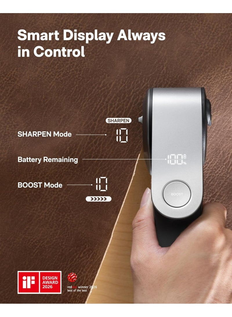 هوتو مقص كهربائي لاسلكي HOTO EdgeFlow، قاطع قماش دوار قابل لإعادة الشحن مع شاشة عرض رقمية، شفرة مطلية بالتيتانيوم ذاتية الشحذ، شحن USB-C، رمادي/أسود - Image 5