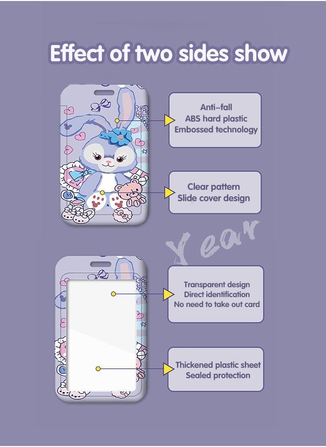 Fazza 2 PCS Cute ID Badge Holder, ID Card Holder with Retractable Stitch Lanyard, for Car Keys Teachers Students Nurse Office Worker Kids and Teenage (Purple)  - Image 3