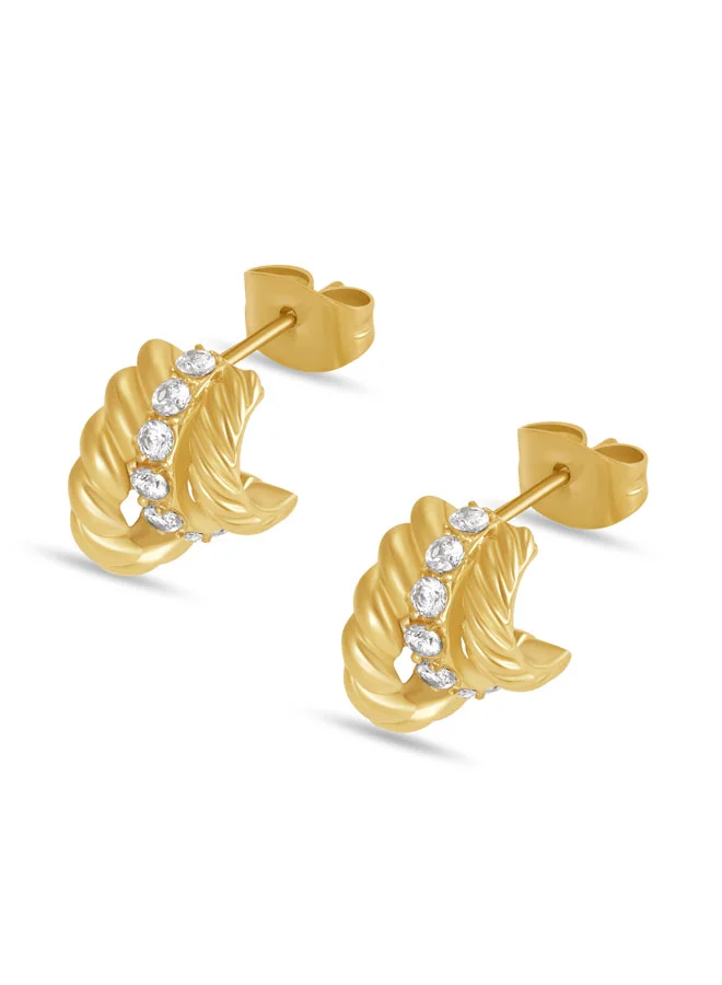 بوليس Seralace Yellow Gold Plated Stainless Steel Stud Earrings for Women