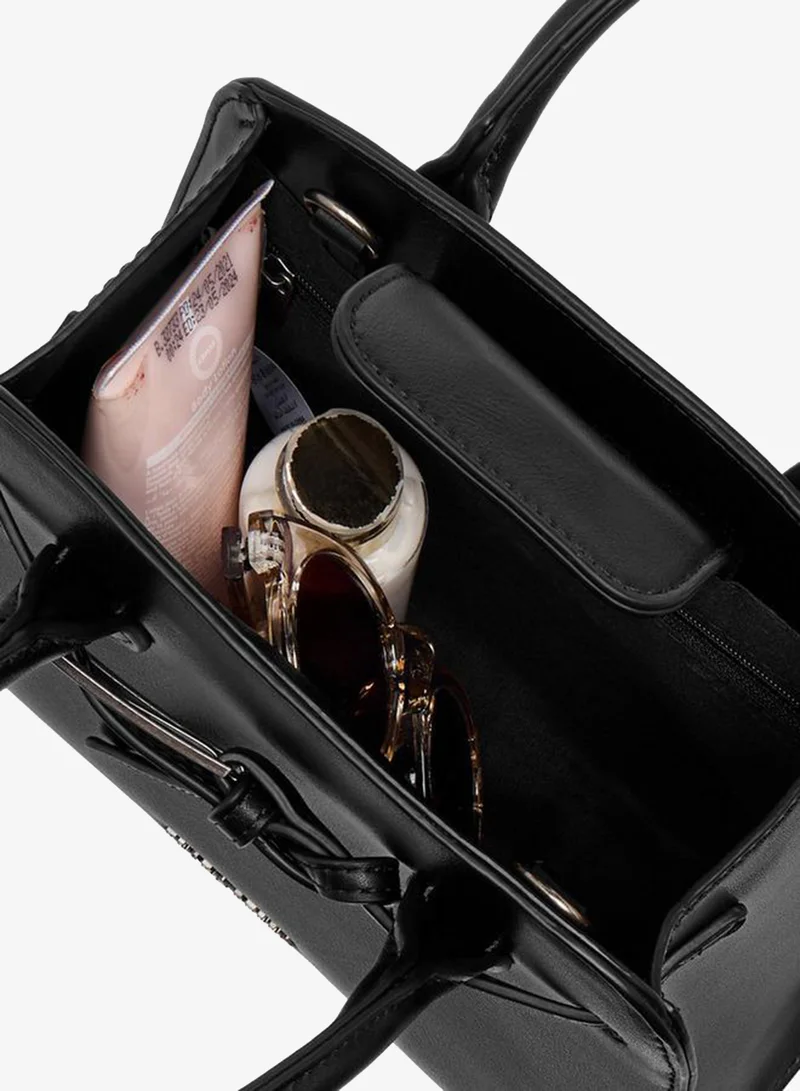 Flora Bella By Shoexpress BLACK Solid Tote Bag with Detachable Strap for Women | Best Price UAE