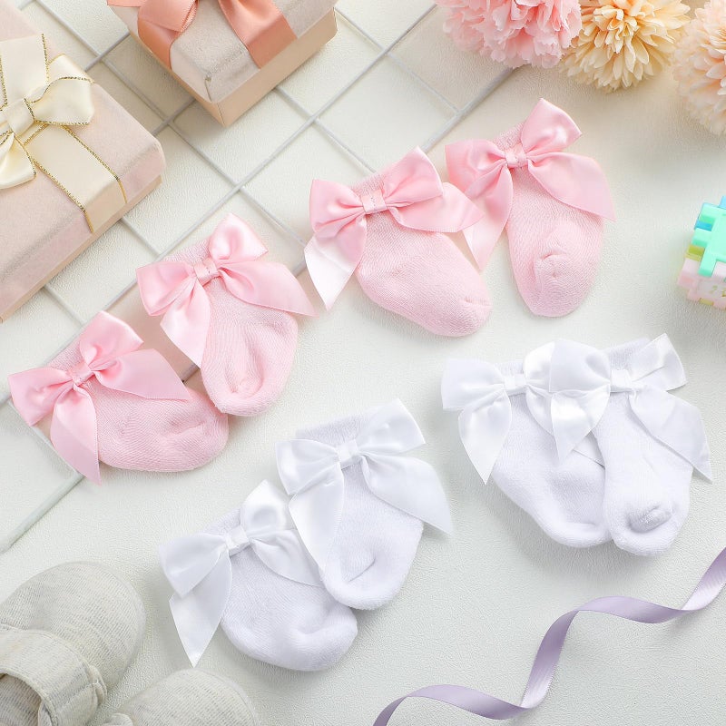 Twistover 10 Pairs Preemie Baby Terry Cotton Turn Cuff Socks for Newborn Girls Boys - NICU(Solid White and Pink,Preemie) - Image 2