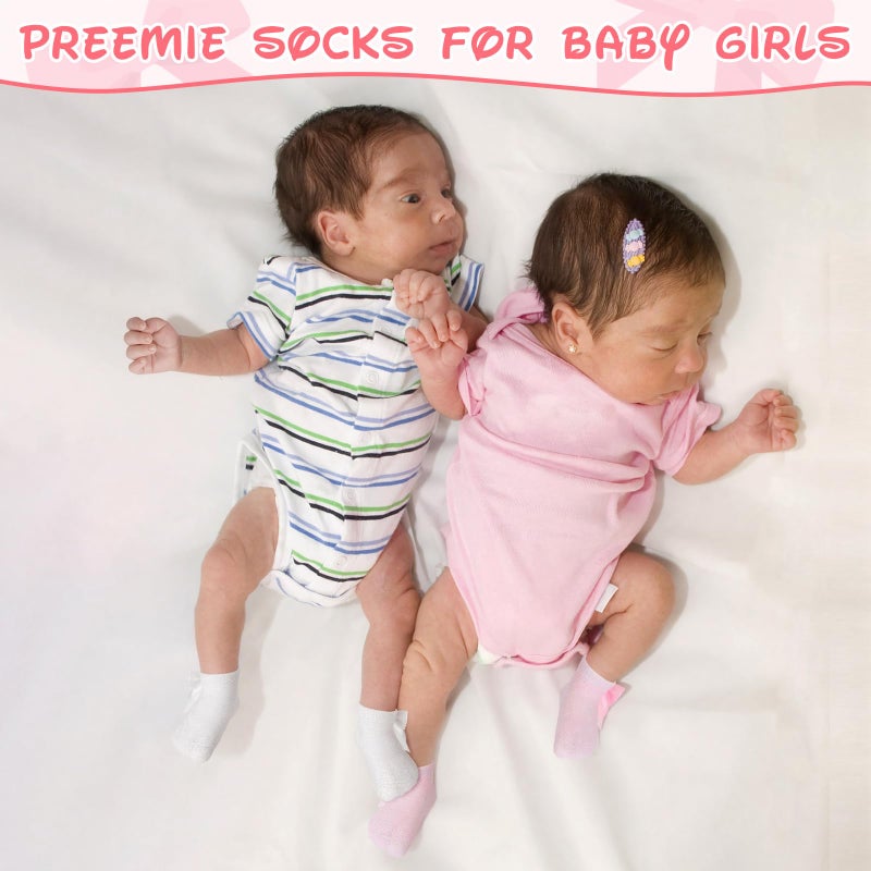 Twistover 10 Pairs Preemie Baby Terry Cotton Turn Cuff Socks for Newborn Girls Boys - NICU(Solid White and Pink,Preemie) - Image 5
