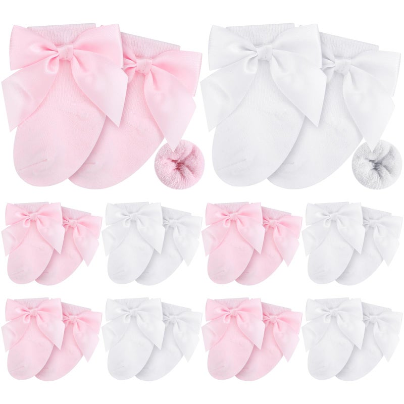 Twistover 10 Pairs Preemie Baby Terry Cotton Turn Cuff Socks for Newborn Girls Boys - NICU(Solid White and Pink,Preemie) - Image 1