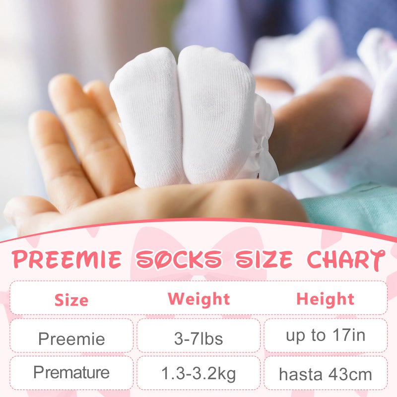 Twistover 10 Pairs Preemie Baby Terry Cotton Turn Cuff Socks for Newborn Girls Boys - NICU(Solid White and Pink,Preemie) - Image 3