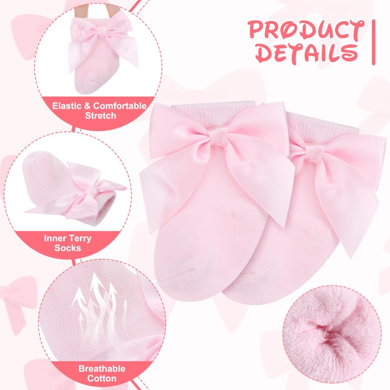 Twistover 10 Pairs Preemie Baby Terry Cotton Turn Cuff Socks for Newborn Girls Boys - NICU(Solid White and Pink,Preemie) - Image 4
