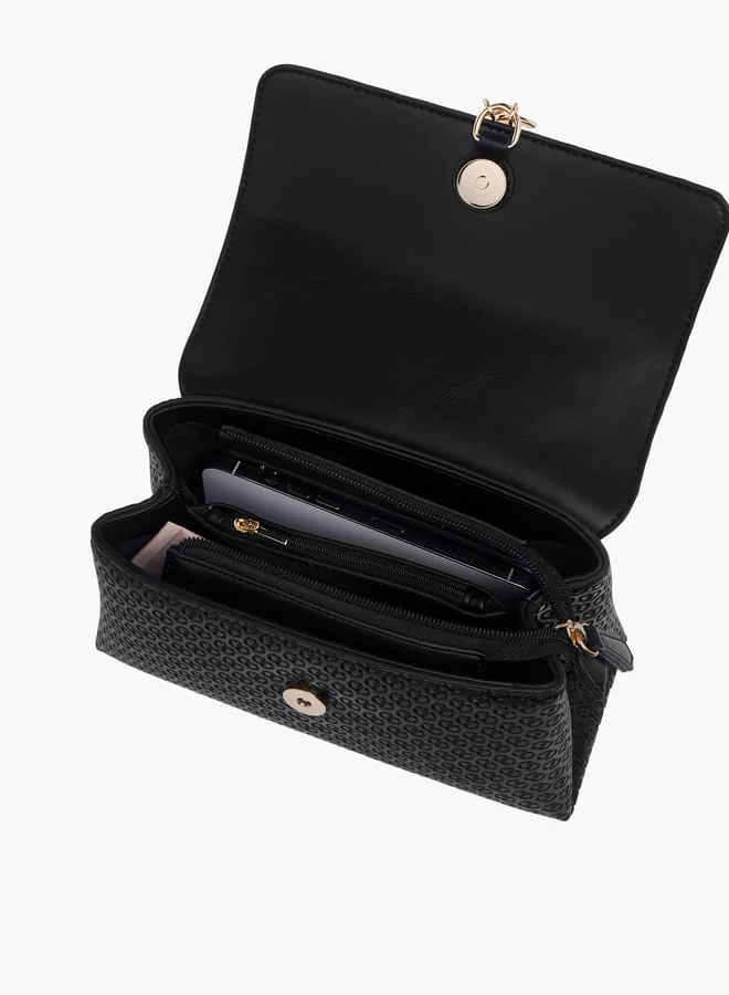 Celeste Women Monogram Embossed Crossbody Bag with Button Closure and Chain Strap