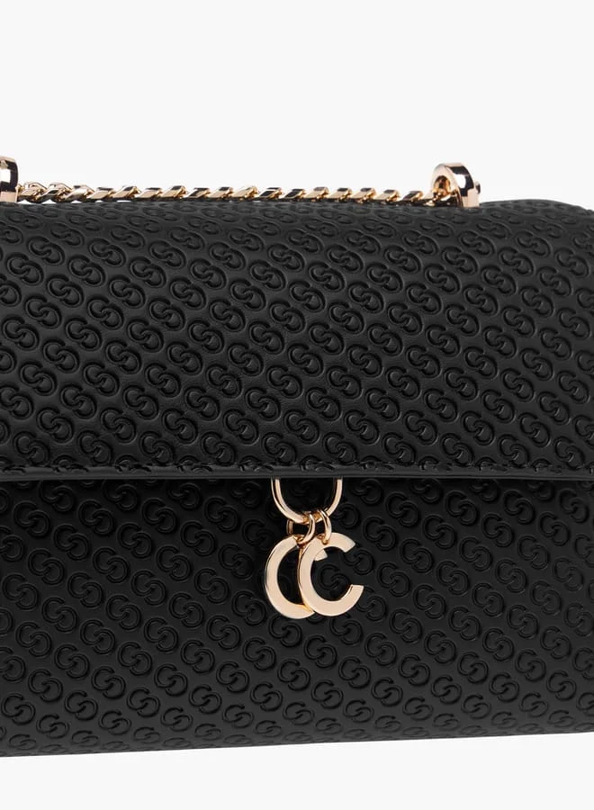 Celeste Women Monogram Embossed Crossbody Bag with Button Closure and Chain Strap