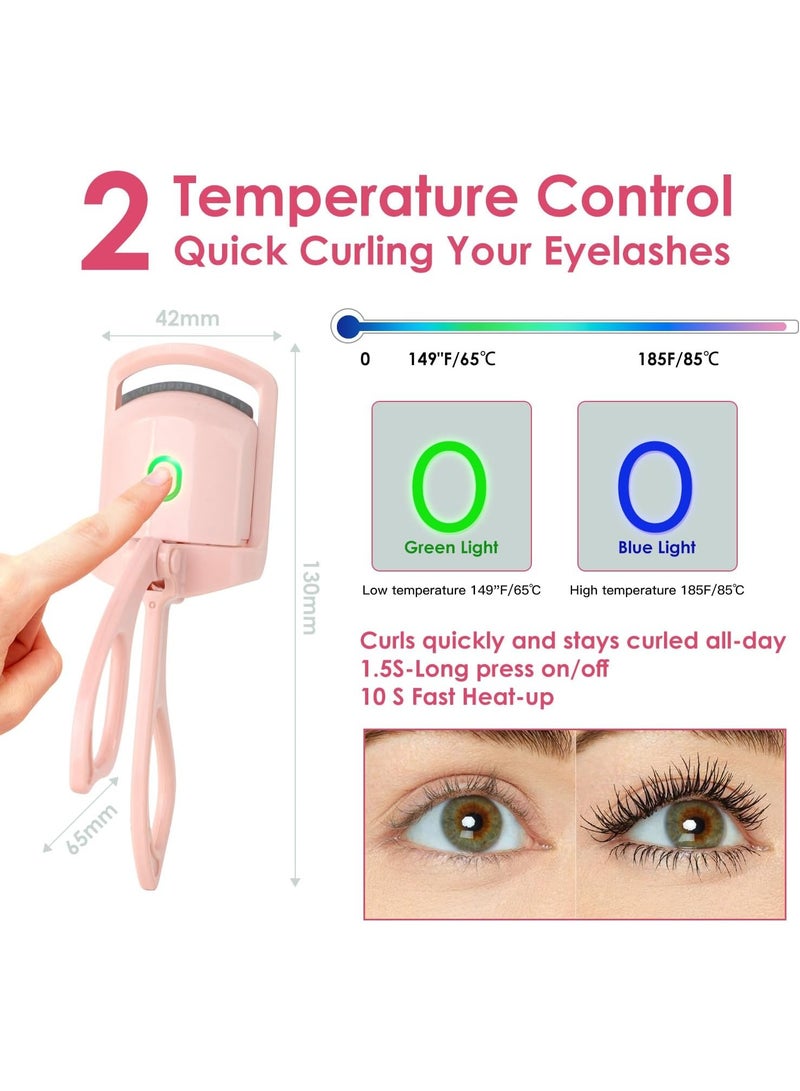 Heated Eyelash Curler, Electric Quick Heating Eyelash Curler With 2 Heating Modes, Suitable For Women's Makeup Quick Natural Eyelash Curler, Pink - Image 5