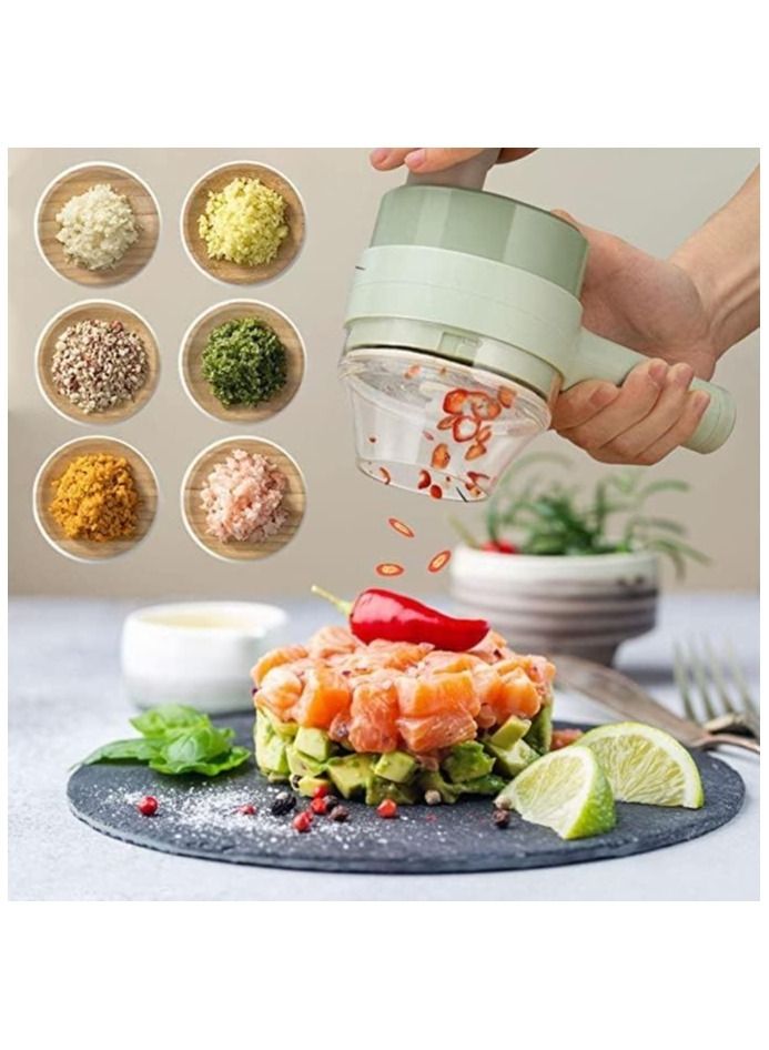 ELTRAZONE مجموعة قاطع الخضار الكهربائي المحمول 4 في 1، هراسة ثوم كهربائية صغيرة محمولة باليد، خلاط مساعد لشرائح الطعام للثوم والفلفل الحار والبصل - Image 2