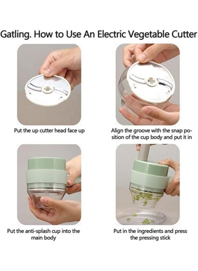 ELTRAZONE مجموعة قاطع الخضار الكهربائي المحمول 4 في 1، هراسة ثوم كهربائية صغيرة محمولة باليد، خلاط مساعد لشرائح الطعام للثوم والفلفل الحار والبصل - Image 4