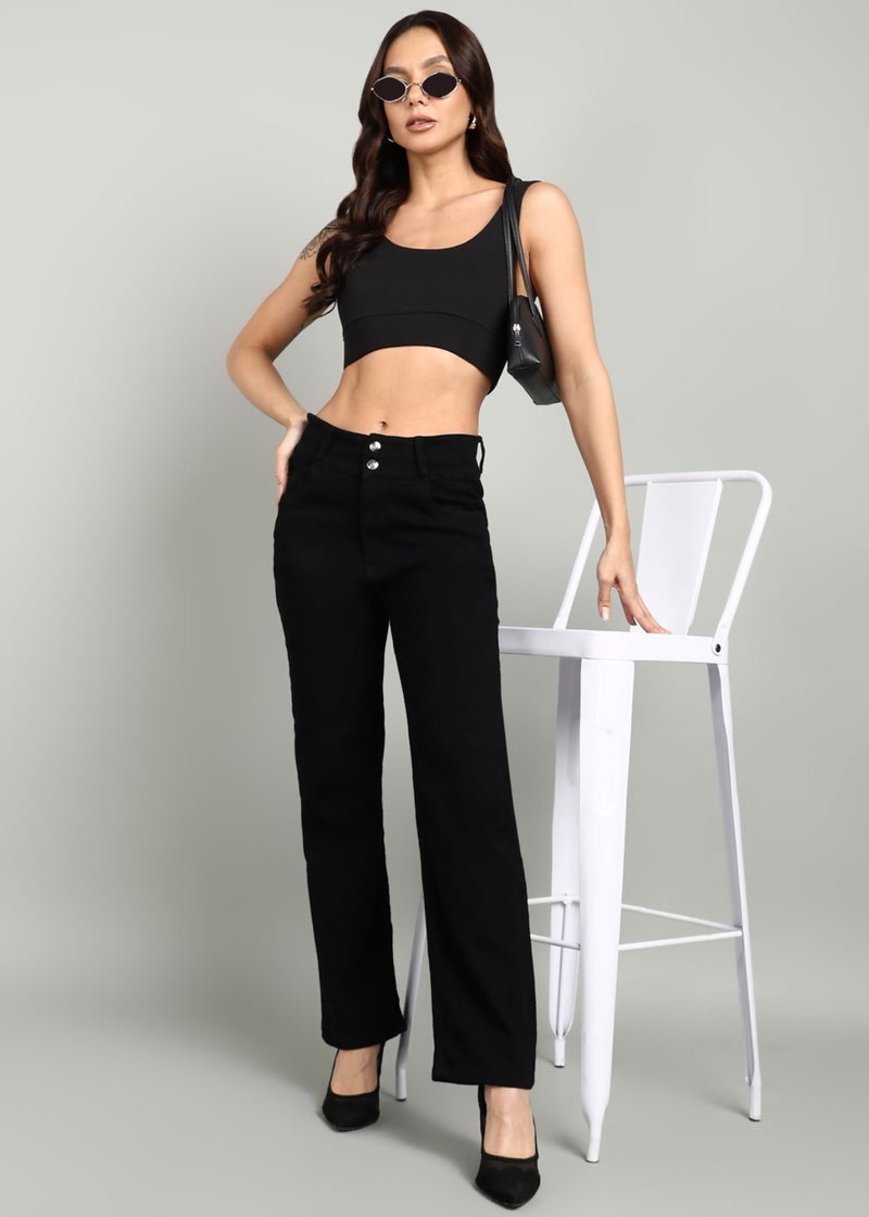 Nifty Women's Denim Stretchable 2-Button Straight Fit Jeans (1472_BLK_26_Black_26) - Image 3
