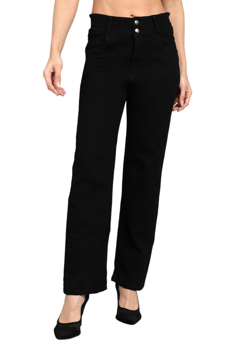 Nifty Women's Denim Stretchable 2-Button Straight Fit Jeans (1472_BLK_26_Black_26) - Image 1