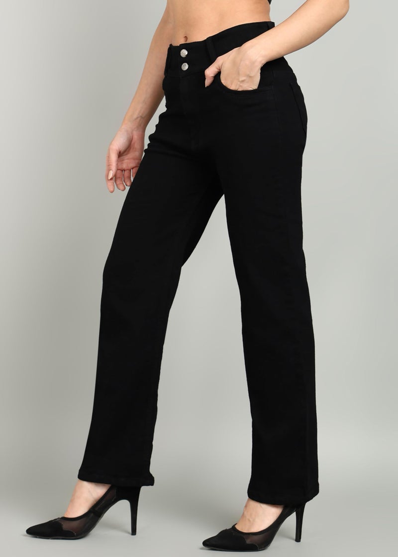 Nifty Women's Denim Stretchable 2-Button Straight Fit Jeans (1472_BLK_26_Black_26) - Image 2