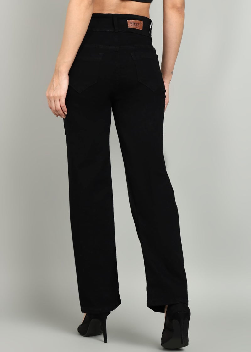 Nifty Women's Denim Stretchable 2-Button Straight Fit Jeans (1472_BLK_26_Black_26) - Image 4