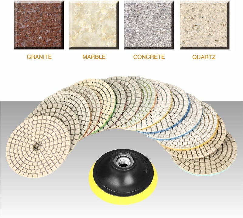 SPTA 15pcs Diamond Wet Polishing Pads Set, 4 inch, White, 50#-6000#, For Granite, Concrete, Marble, Stone, Tiles, With Floor Grinder or Polisher - Image 5