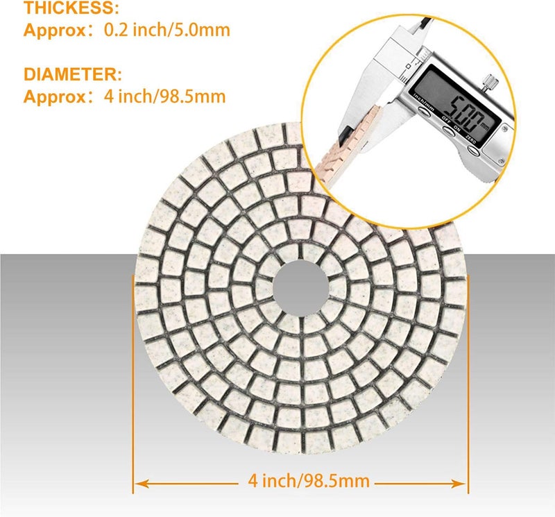 SPTA 15pcs Diamond Wet Polishing Pads Set, 4 inch, White, 50#-6000#, For Granite, Concrete, Marble, Stone, Tiles, With Floor Grinder or Polisher - Image 2