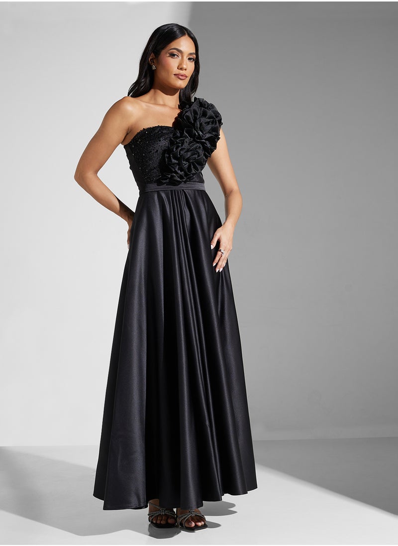 Namshi x One Shoulder Ruffle Detail A Line Dress  - Image 5