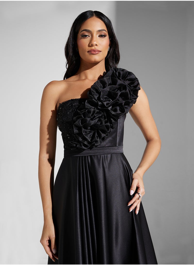 Namshi x One Shoulder Ruffle Detail A Line Dress  - Image 3