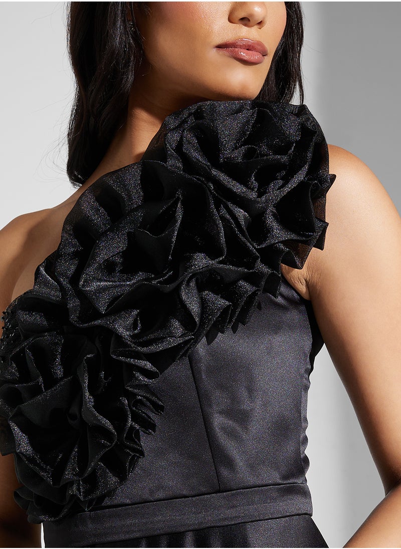 Namshi x One Shoulder Ruffle Detail A Line Dress  - Image 4