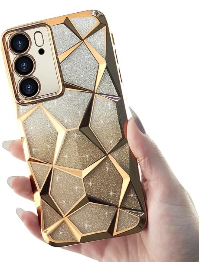 Compatible with Realme C75 / Realme 14x Case Plating Bling Gradient Glitter Clear Cover Soft TPU Silicone Cute Camera Protection Shockproof Back for Women Girls Case - Gold