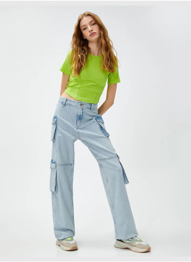 KOTON High Waist Denim Cargo Trousers - Bianca Jeans