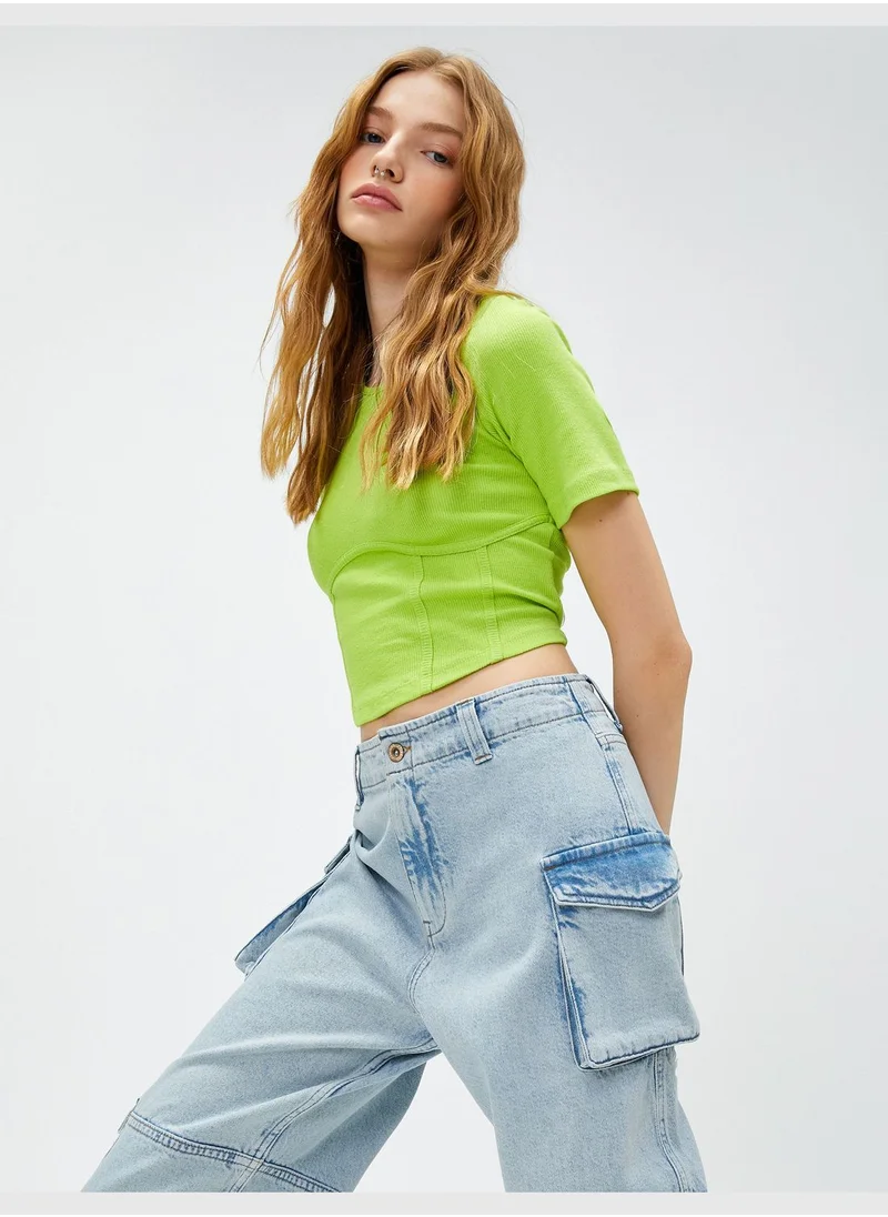 كوتون High Waist Denim Cargo Trousers - Bianca Jeans