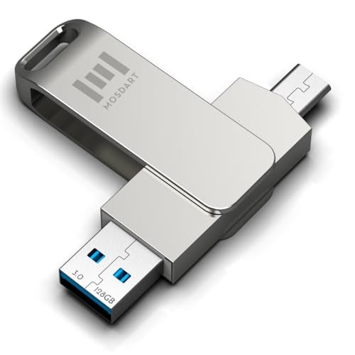 MOSDART 128GB USB C 3.2 Fast Speed C and A Dual Flash Drive, exFAT Memory Stick with Keychain Loop, for iPhone 15,16,17, Android Phone, iPad, MacBook, Silver - Image 1