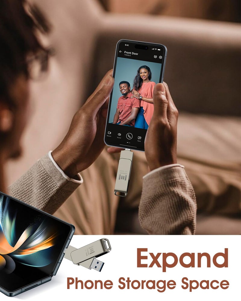 MOSDART 128GB USB C 3.2 Fast Speed C and A Dual Flash Drive, exFAT Memory Stick with Keychain Loop, for iPhone 15,16,17, Android Phone, iPad, MacBook, Silver - Image 4