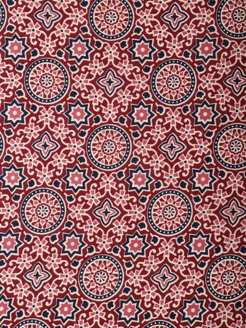 AKS  Maroon Ajrakh Block Print Fabric - One Meter  | Best Price UAE
