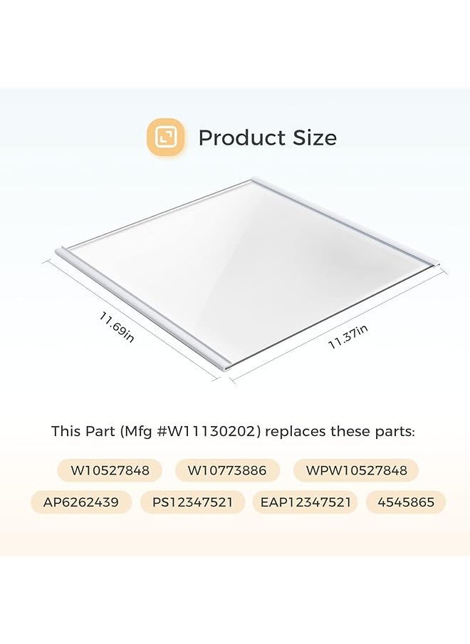 erorex - W11130202 Freezer Glass Shelf Replacement Compatible With Whirlpool Refrigerator W10527848 W10773886 Wpw10527848 Fridge Tempered Glass Shelf Shelf Size 11.69 Inch - Image 1