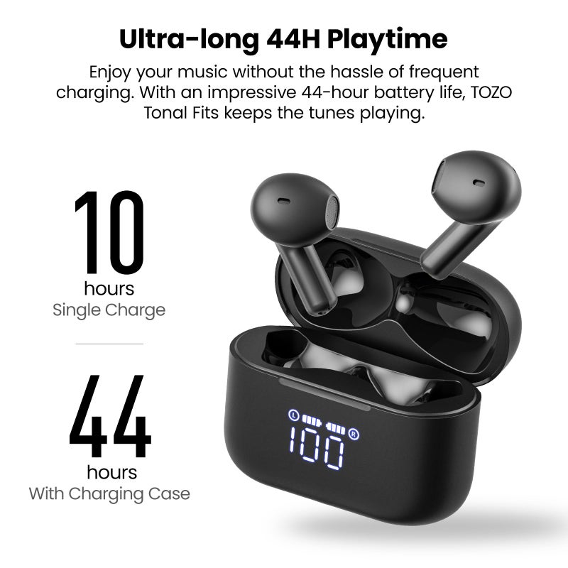 TOZO T21 Wireless Earbuds Bluetooth 5.3 in Ear Headphones Dual Mic Call Noise Cancelling IPX8 Waterproof 44H Playback Stereo Sound with LED Display Wireless Charging Case 32 EQs via APP Black - Image 5