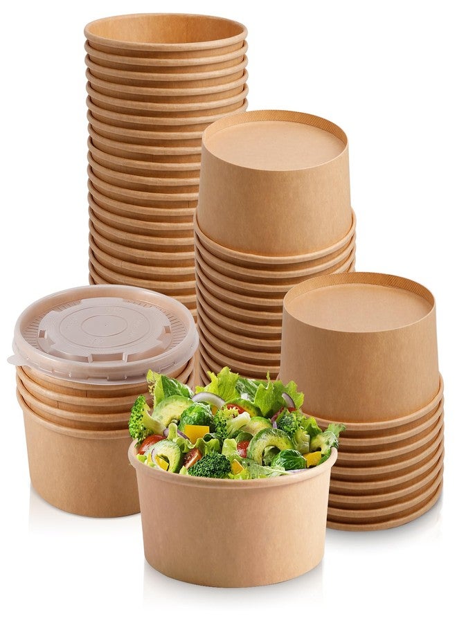 Bgtecho 50 Sets Large Kraft Paper Bowls with Lids (36oz) 50 pack Large Paper Bowls with Lids, 36 oz Kraft Paper Salad Bowls,Disposable Bowls with Lids, - Image 1