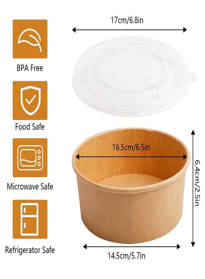 Bgtecho 50 Sets Large Kraft Paper Bowls with Lids (36oz) 50 pack Large Paper Bowls with Lids, 36 oz Kraft Paper Salad Bowls,Disposable Bowls with Lids, - Image 2