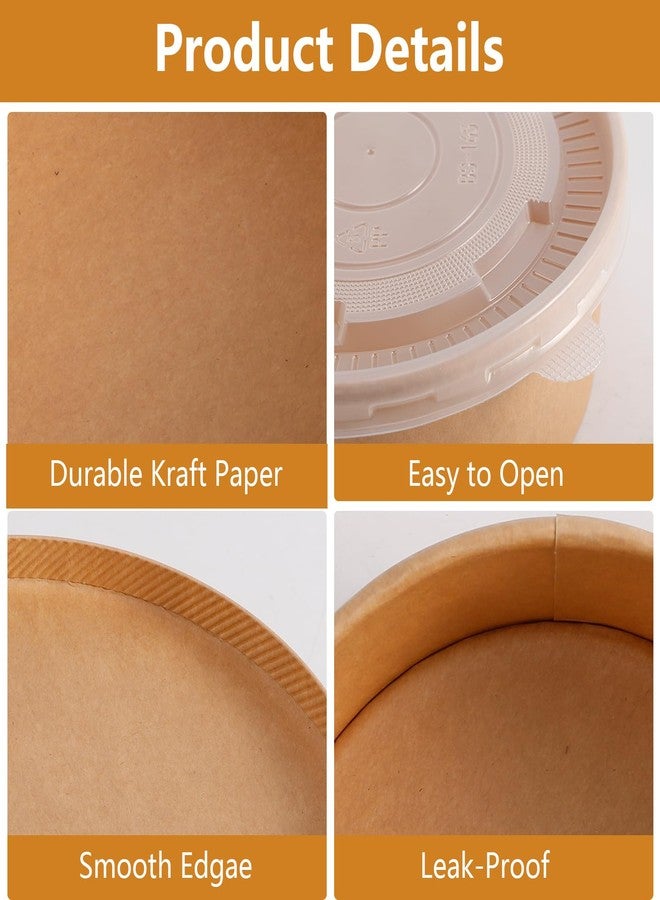Bgtecho 50 Sets Large Kraft Paper Bowls with Lids (36oz) 50 pack Large Paper Bowls with Lids, 36 oz Kraft Paper Salad Bowls,Disposable Bowls with Lids, - Image 3