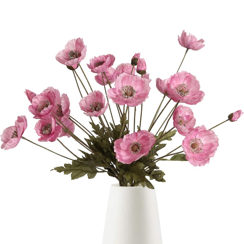 IPOPU Pink Artificial Poppy Silk Flowers 6pcs for Decoration Faux Flowers With Stems for Wedding Centerpieces Tables Bridal Shower Party Decorations - Image 2