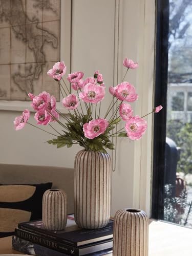 IPOPU Pink Artificial Poppy Silk Flowers 6pcs for Decoration Faux Flowers With Stems for Wedding Centerpieces Tables Bridal Shower Party Decorations - Image 3