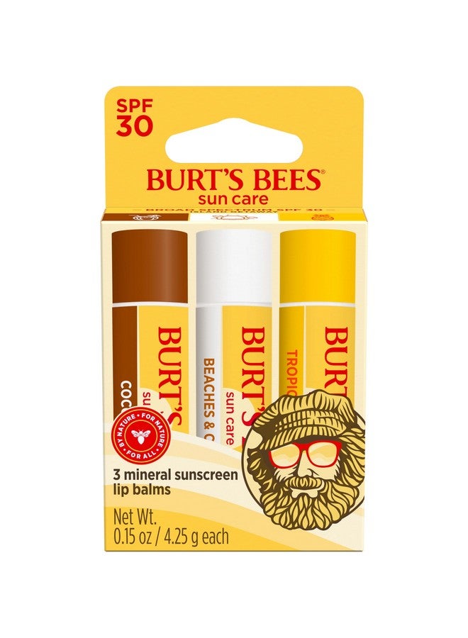 Burt's Bees Island Getaway Sun Care SPF 30 Lip Balm Stocking Stuffers, Water-Resistant Lip Moisturizer Christmas Gifts, Nano-Free Zinc Oxide Formula, Natural Conditioning Lip Treatment (3-Pack) - Image 1