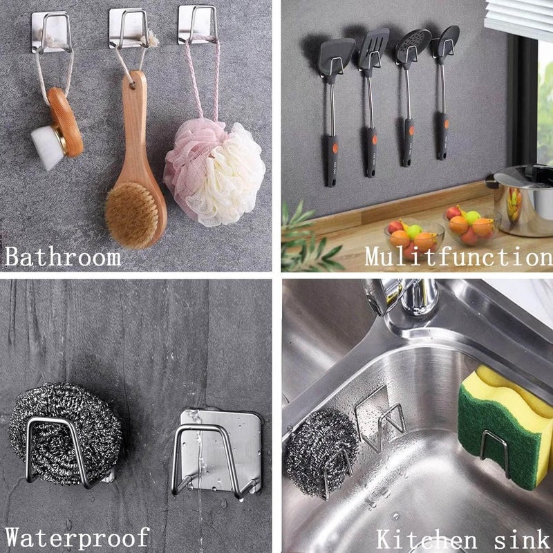 STANBONN Stainless Steel Self Adhesive Sponge Holder for Kitchen Sink Waterproof Sticky Hook Stainless Steel Scrubber Hanger Caddy Storage Sink Drain Rack Stand for Dishcloth Wool Towel Wall Mount 8 - Image 3