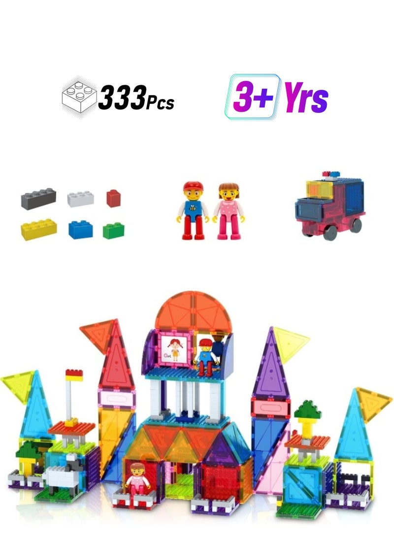 PicassoTiles PicassoTiles Brick Blocks and Magnet Tile Combo Building Block Set (333 Pieces)  - Image 1